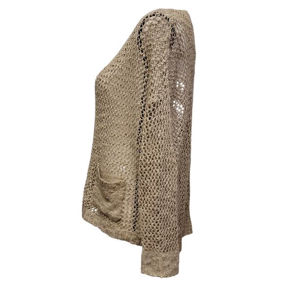 Beige Crochet Sweater Womens Sz S‎ Open Knit Pullover Slouchy Beachy Coastal Top - Picture 4 of 7